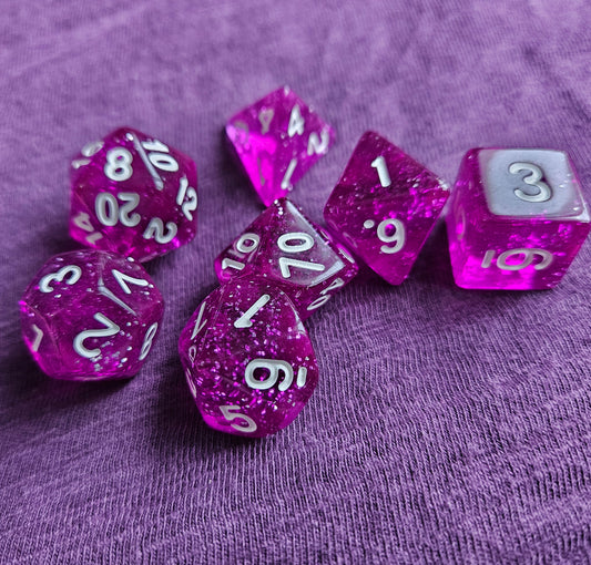 Purple Glitter Polyhedral Dice