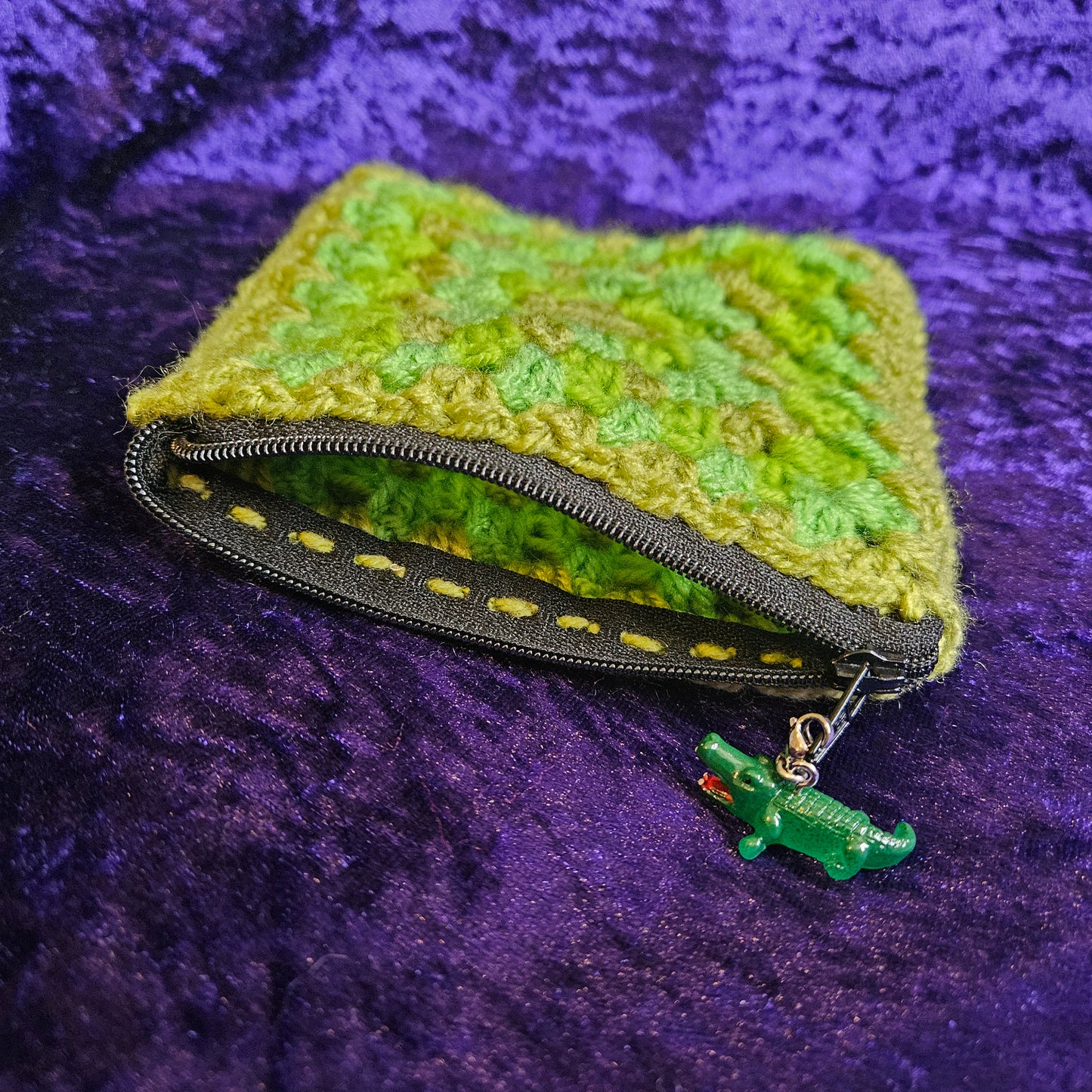 Handmade monotone crochet dice pouch with charm