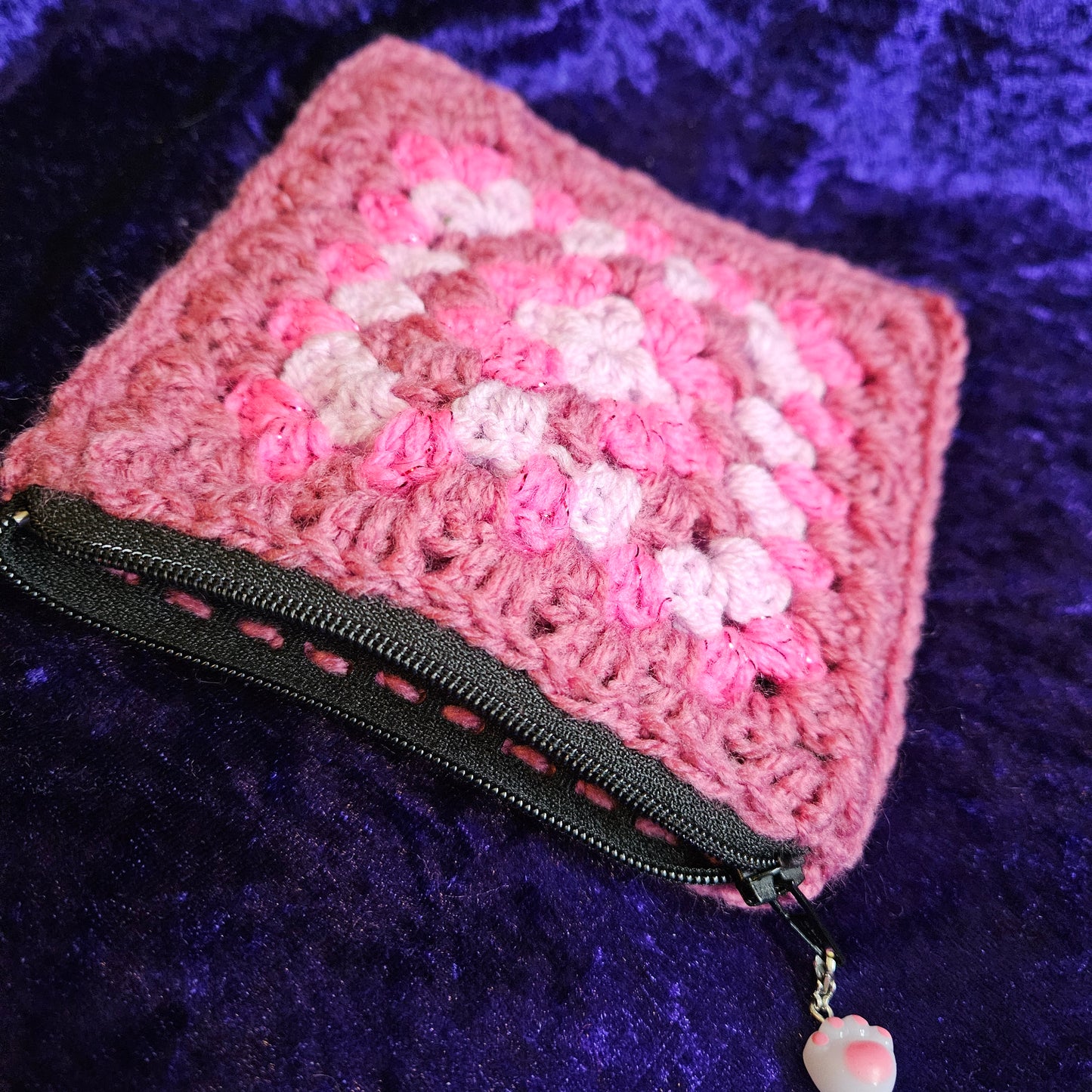 Handmade monotone crochet dice pouch with charm