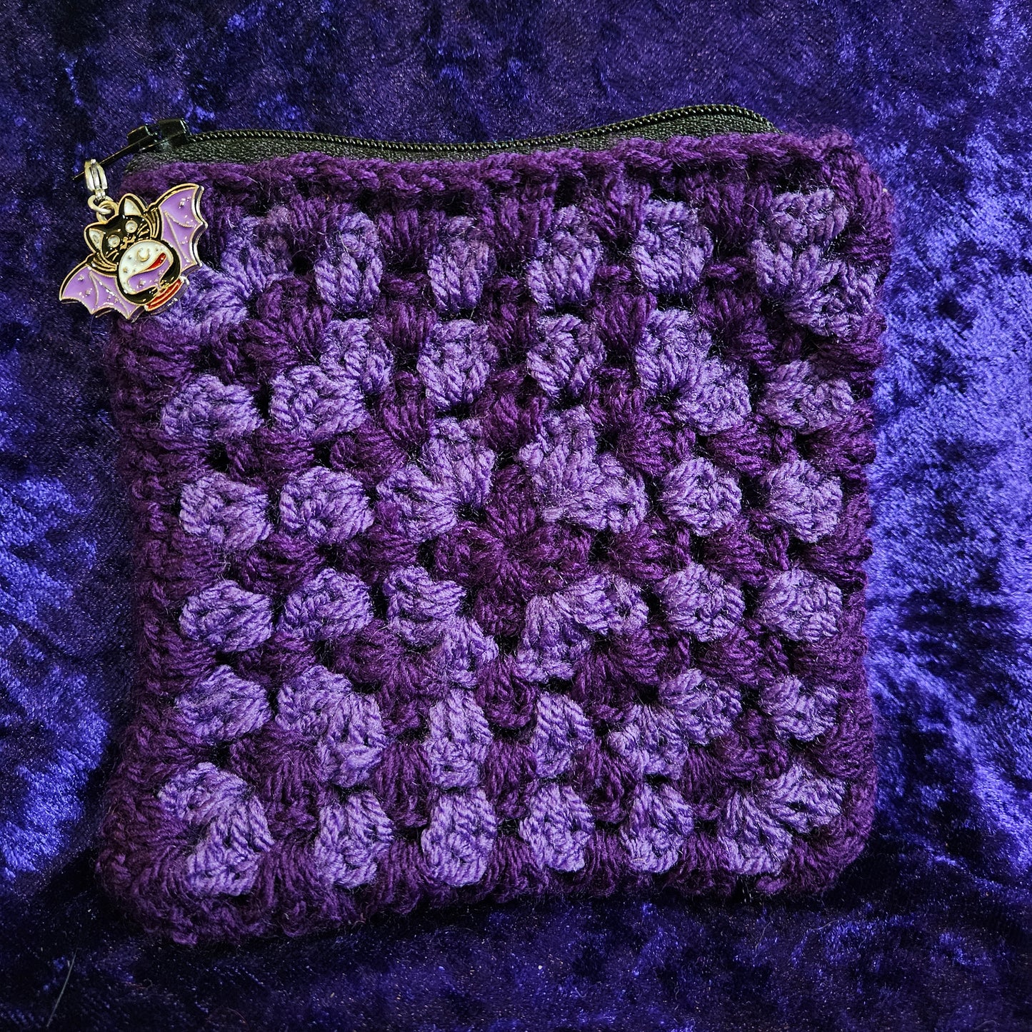 Handmade monotone crochet dice pouch with charm
