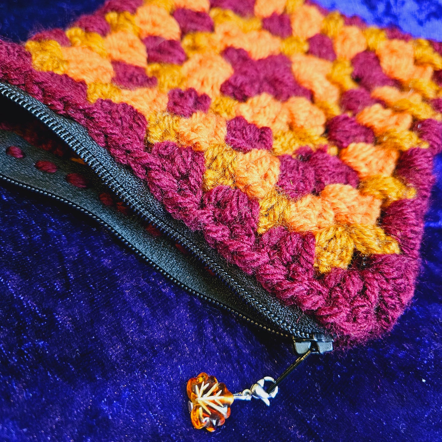 Handmade monotone crochet dice pouch with charm
