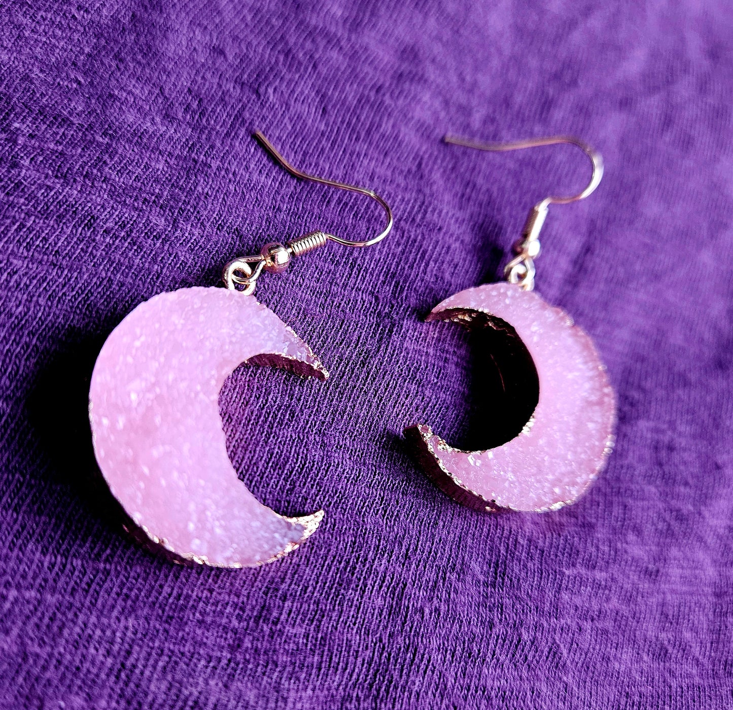 Faux rose quartz moon earrings