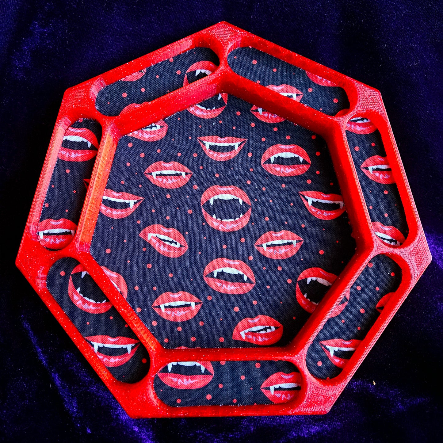 Vampire dice tray with fabric lining