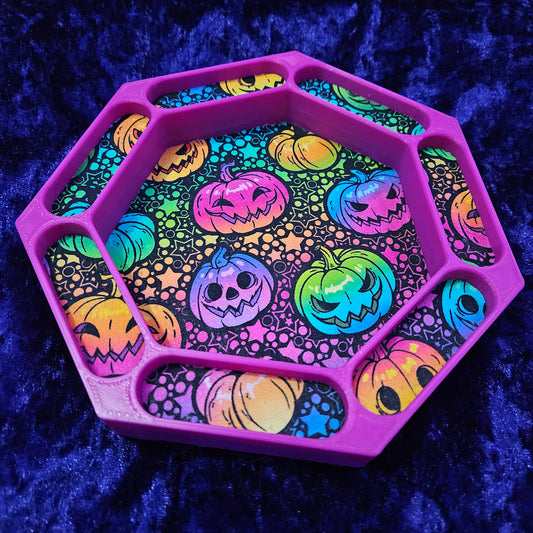 Rainbow pumpkin dice tray with fabric lining