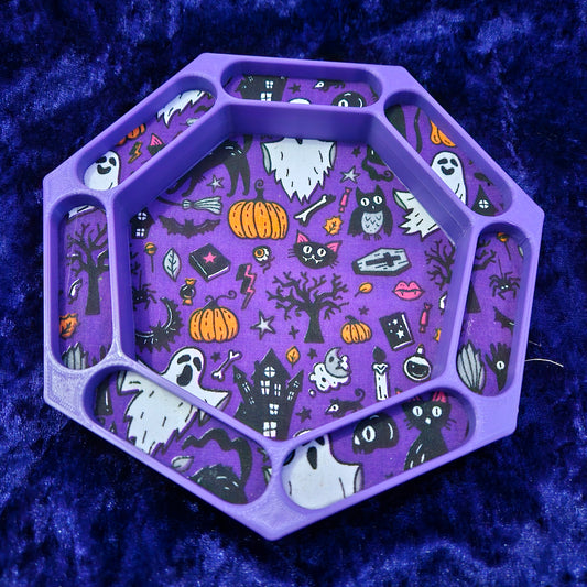 Spooky dice tray with fabric lining