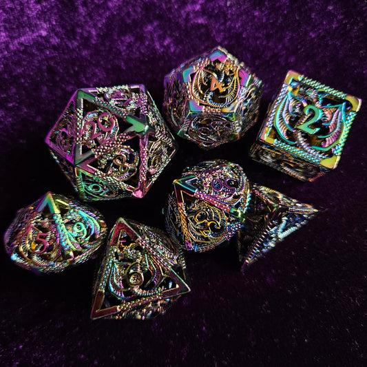 Hollow Metal Rainbow Dragon Polyhedral Dice