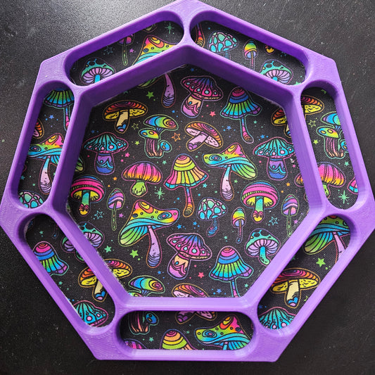 Fun fungi dice tray with fabric lining