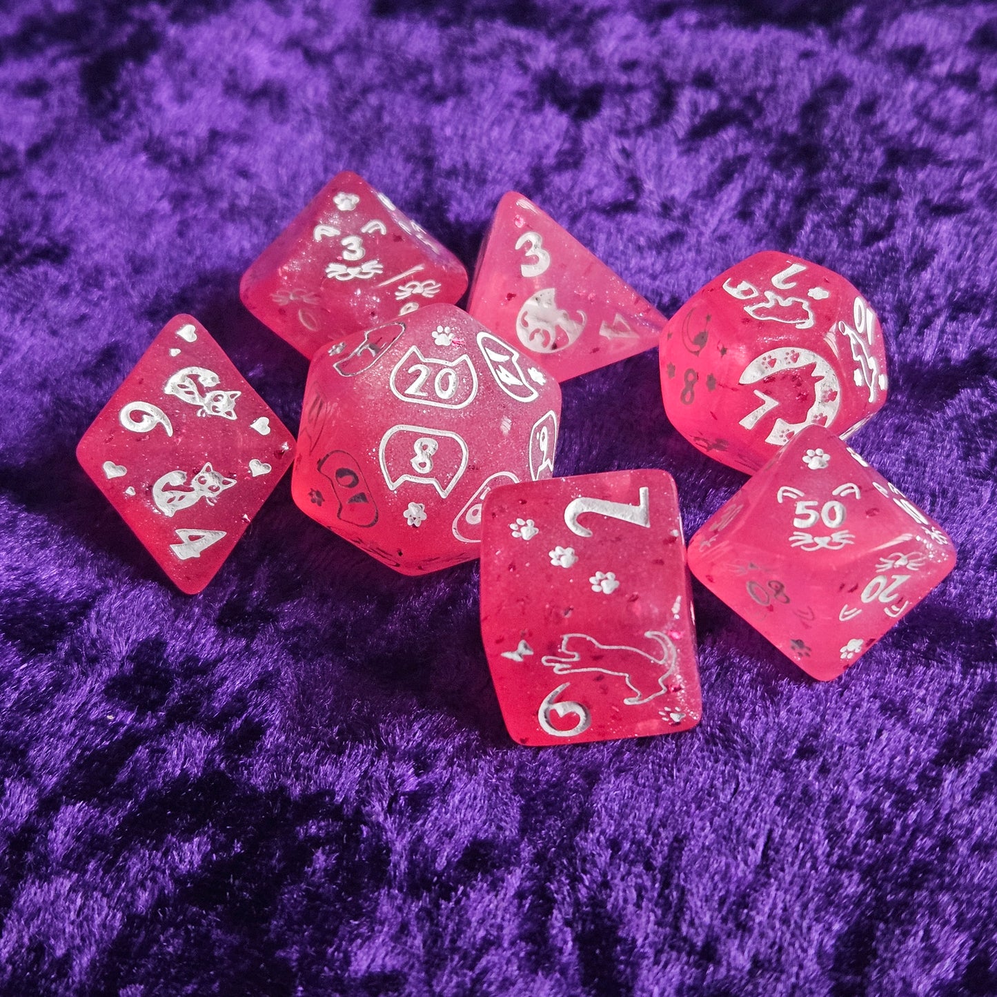 Kitty Cat Polyhedral Dice (pink)