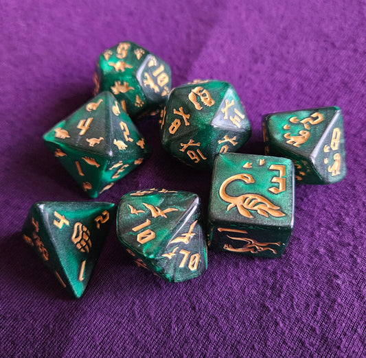 Jurassic Green Polyhedral Dice Set