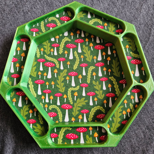 Woodland mushroom dice tray with fabric lining