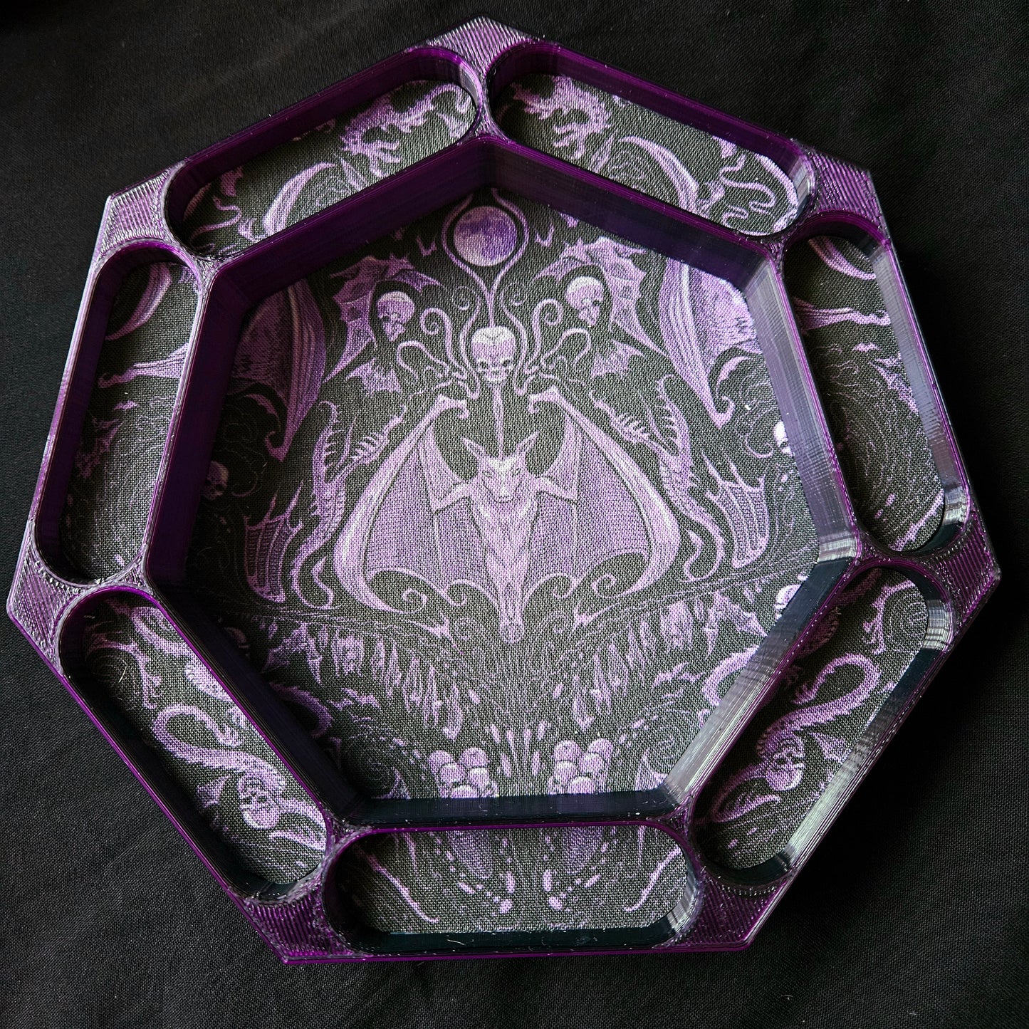 Baroque bat dice tray with fabric lining