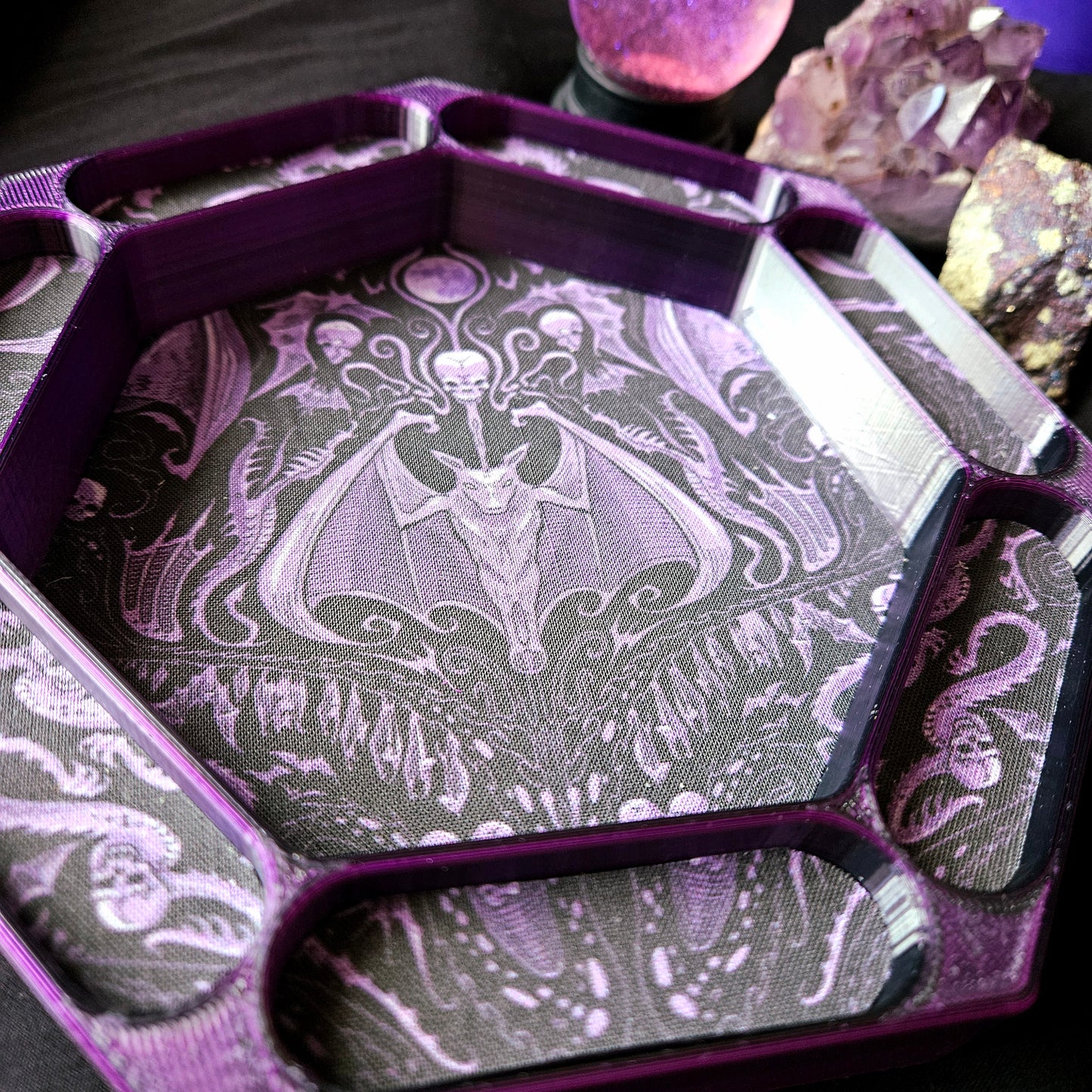 Baroque bat dice tray with fabric lining